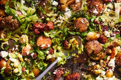 Smashed Potato and Chorizo Sheet Pan Salad 